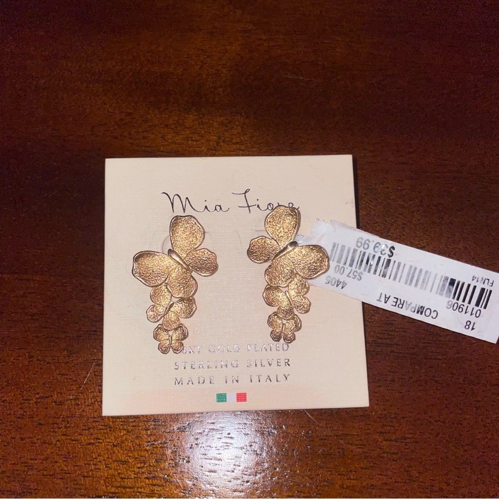 Mia Fiore Butterfly Earrings - 18KT Gold Plated Sterling Silver. Made in Italy.
